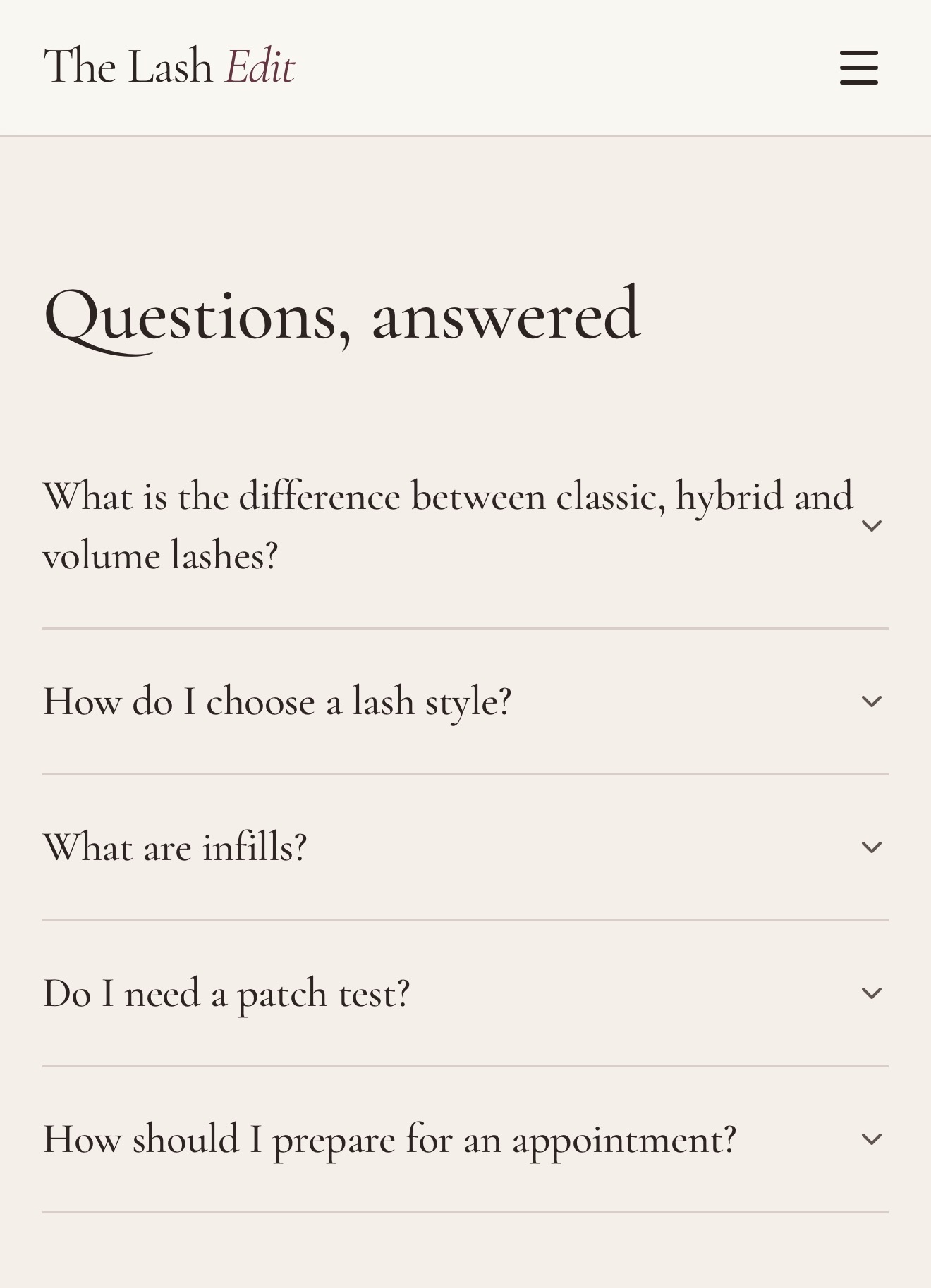 The Lash Edit FAQs: “Questions, answered” with collapsed questions